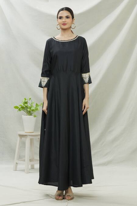 Khwaab By Sanjana Lakhani Black Polyester Sequins Round Neck Embroidered Anarkali Set Online at Aza Fashions Khwaab By Sanjana Lakhani_Black Polyester Sequins Round Neck Embroidered Anarkali Set _Online_at_Aza_Fashions