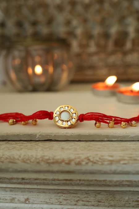 Paisley Pop Kundan Red Thread Rakhi 