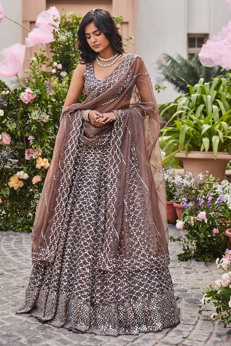 SurabhiChopraLabel Mirror Work Bridal Lehenga Set 