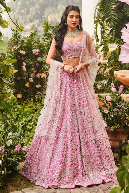 Buy Bollyclues Women's Pink Embroidered Net Semi-Stitched Lehenga Choli  Online at Best Prices in India - JioMart.