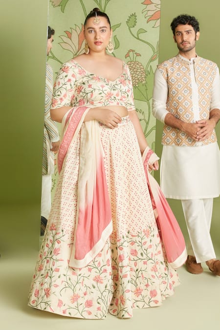 Sanjev Marwaaha Floral Embroidered Blouse Lehenga Set 