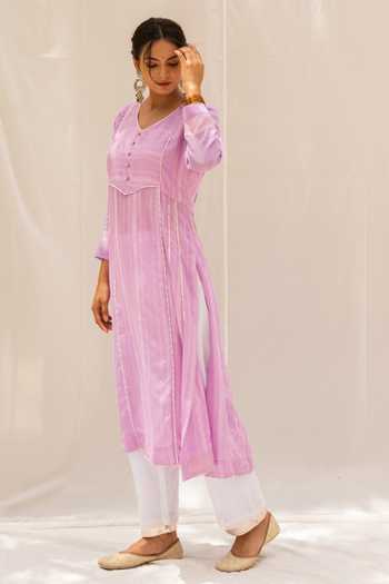 Shop Myaara Purple Dupatta Kota Doriya, Kurta Chanderi Blend, Pant Noori Panelled Set Online at Aza Fashions Shop_Myaara_Purple Dupatta Kota Doriya, Kurta Chanderi Blend, Pant Noori Panelled Set _Online_at_Aza_Fashions