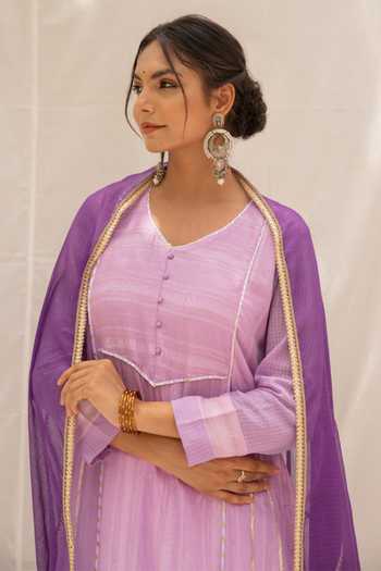 Myaara Purple Dupatta Kota Doriya, Kurta Chanderi Blend, Pant Noori Panelled Set at Aza Fashions Myaara_Purple Dupatta Kota Doriya, Kurta Chanderi Blend, Pant Noori Panelled Set _at_Aza_Fashions