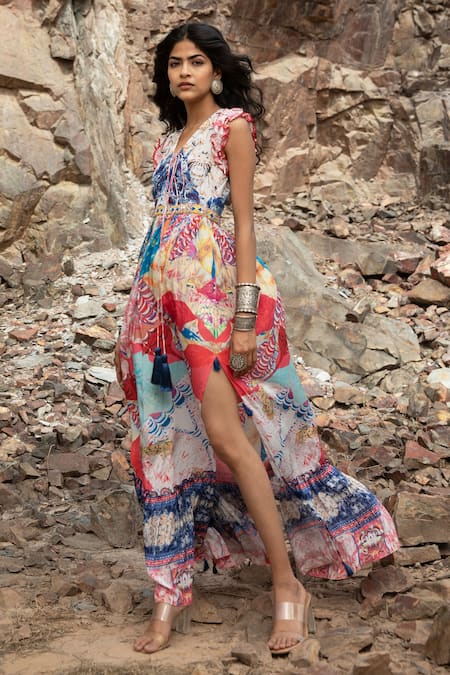 Bhanuni By Jyoti Bold Canvas Floral Print Maxi Dress 