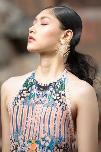 Buy_Bhanuni By Jyoti_Pink Viscose Floral Print Halter Neck Ocean Ripple Maxi Dress _Online_at_Aza_Fashions