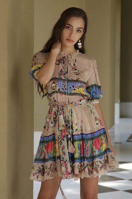 Bhanuni By Jyoti Tropical Tiles Printed Dress 