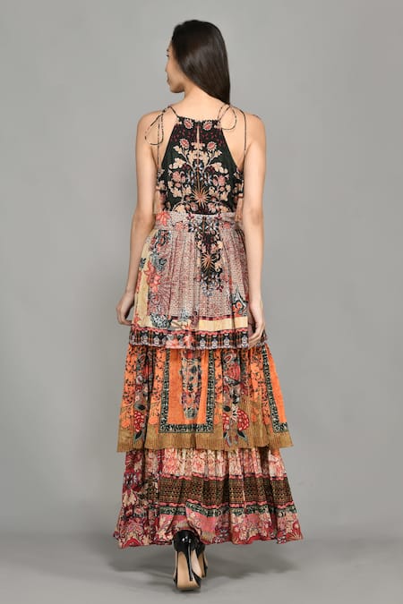 Shop Bhanuni By Jyoti Green Viscose Abstract Print, Sequin , Thread Square Nordic Maxi Dress at Aza Fashions Shop_Bhanuni By Jyoti_Green Viscose Abstract Print, Sequin , Thread Square Nordic Maxi Dress _at_Aza_Fashions