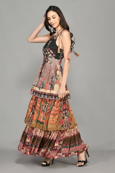 Buy Bhanuni By Jyoti Green Viscose Abstract Print, Sequin , Thread Square Nordic Maxi Dress Online at Aza Fashions Buy_Bhanuni By Jyoti_Green Viscose Abstract Print, Sequin , Thread Square Nordic Maxi Dress _Online_at_Aza_Fashions