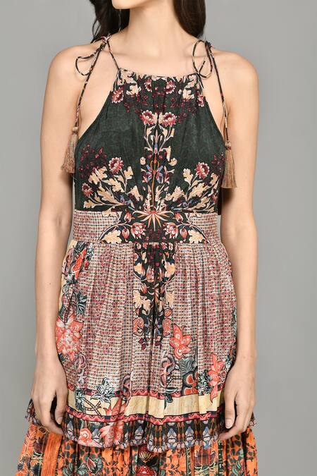 Shop Bhanuni By Jyoti Green Viscose Abstract Print, Sequin , Thread Square Nordic Maxi Dress Online at Aza Fashions Shop_Bhanuni By Jyoti_Green Viscose Abstract Print, Sequin , Thread Square Nordic Maxi Dress _Online_at_Aza_Fashions