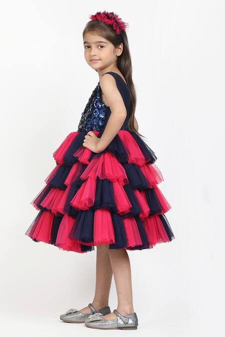 Jelly Jones Blue Silk Sequins Embroidered Flared Dress And Hairband Online at Aza Fashions Jelly Jones_Blue Silk Sequins Embroidered Flared Dress And Hairband_Online_at_Aza_Fashions