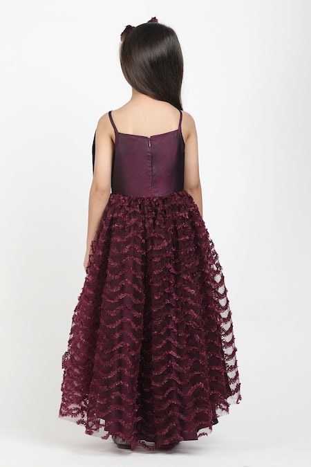 Shop_Jelly Jones_Purple Silk Embroidery Fringe Wine Asymmetric Gown _at_Aza_Fashions