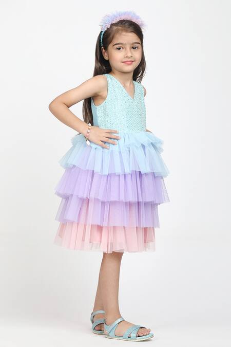 Jelly Jones_Multi Color Net Sequins Flared Dress_Online_at_Aza_Fashions