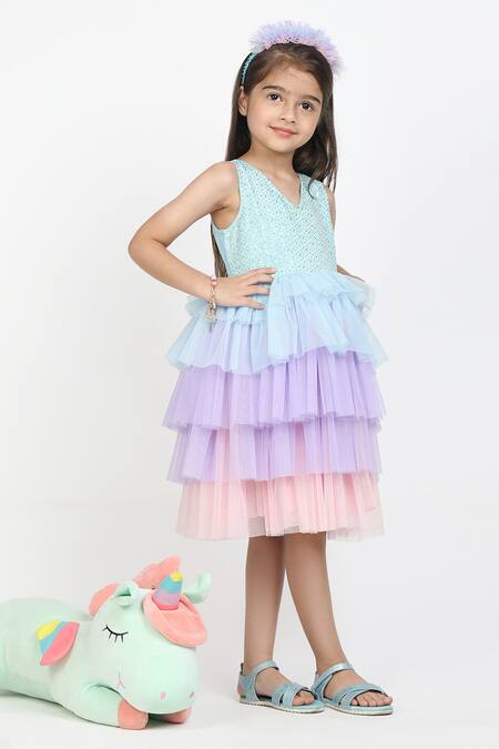 Buy_Jelly Jones_Multi Color Net Sequins Flared Dress_Online_at_Aza_Fashions