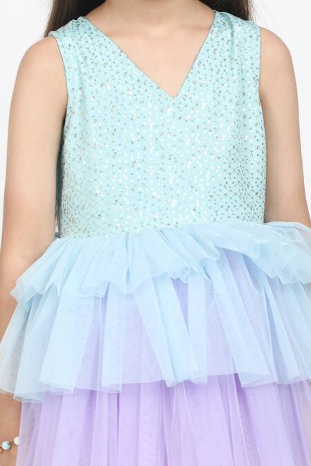 Jelly Jones_Multi Color Net Sequins Flared Dress_at_Aza_Fashions