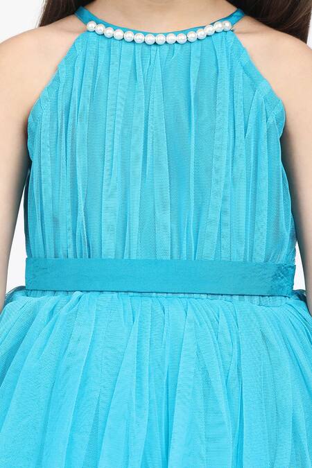 Shop_Jelly Jones_Blue Silk Pearls Embellished Layered Gown And Hairband_Online_at_Aza_Fashions