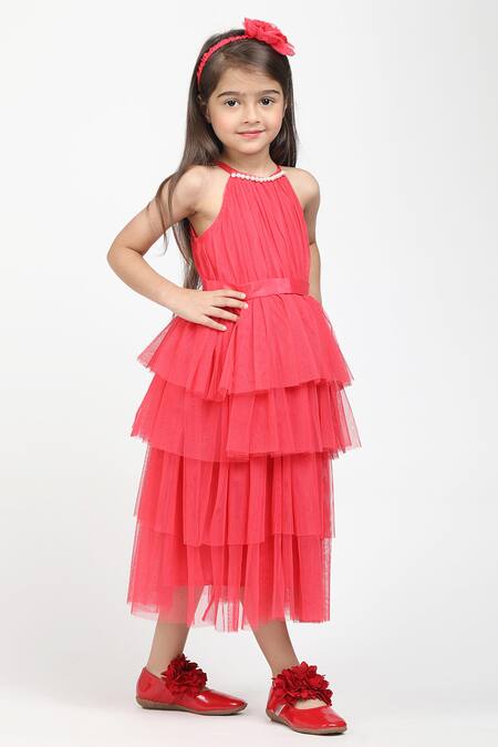 Jelly Jones_Pink Silk Pearls Coral Embellished Gown Set_Online_at_Aza_Fashions
