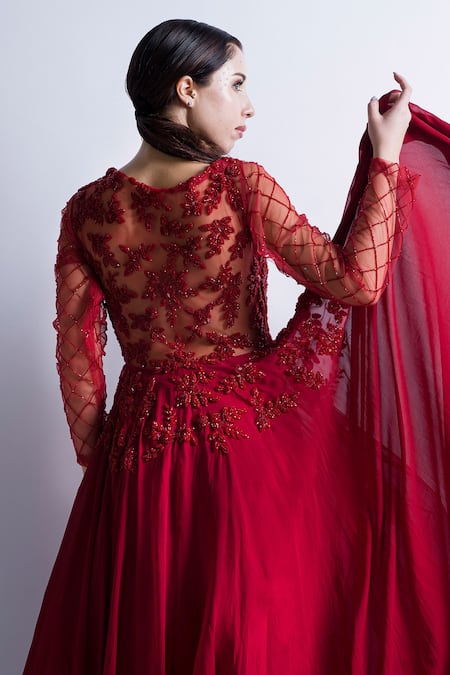 Red Long Sleeve Lace Gown (#Bella) | Dream Dresses by P.M.N.