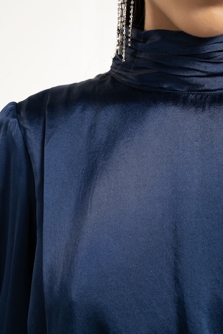 Buy_Apz_Blue Pure Silk Lining Silk-satin High Crop Top_Online_at_Aza_Fashions