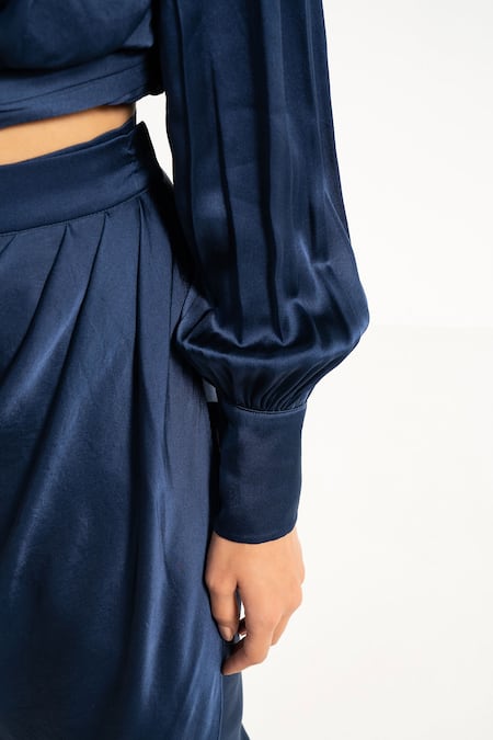 Shop_Apz_Blue Pure Silk Lining Silk-satin High Crop Top_Online_at_Aza_Fashions