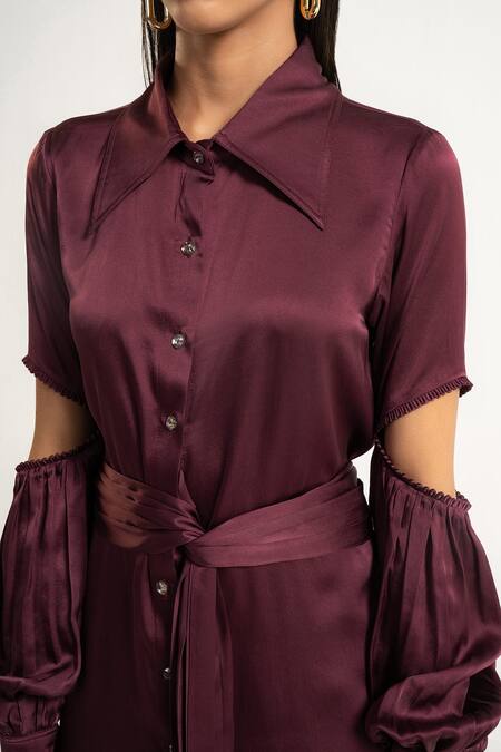 Buy Apz Purple Pure Silk Lining Silk-satin Spread Collar Shirt Online at Aza Fashions Buy_Apz_Purple Pure Silk Lining Silk-satin Spread Collar Shirt_Online_at_Aza_Fashions