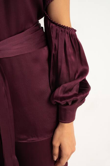 Shop Apz Purple Pure Silk Lining Silk-satin Spread Collar Shirt Online at Aza Fashions Shop_Apz_Purple Pure Silk Lining Silk-satin Spread Collar Shirt_Online_at_Aza_Fashions