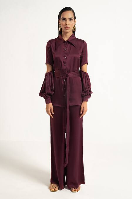 Apz Purple Pure Silk Flared Pants Online at Aza Fashions Apz_Purple Pure Silk Flared Pants_Online_at_Aza_Fashions