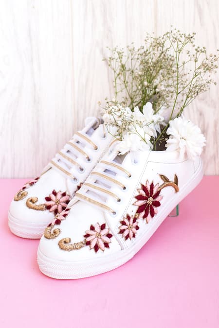 The Saree Sneakers Maroon Embroidered Zardozi Sneakers