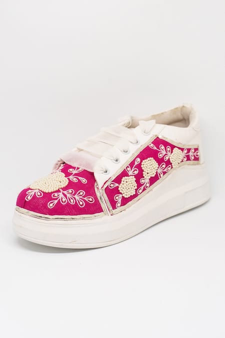 The Saree Sneakers Embellished Pink Sneakers 