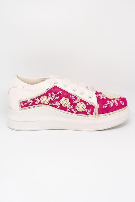 The Saree Sneakers_Pink Embellished Sneakers _Online_at_Aza_Fashions