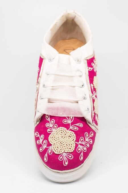 Shop_The Saree Sneakers_Pink Embellished Sneakers _Online_at_Aza_Fashions