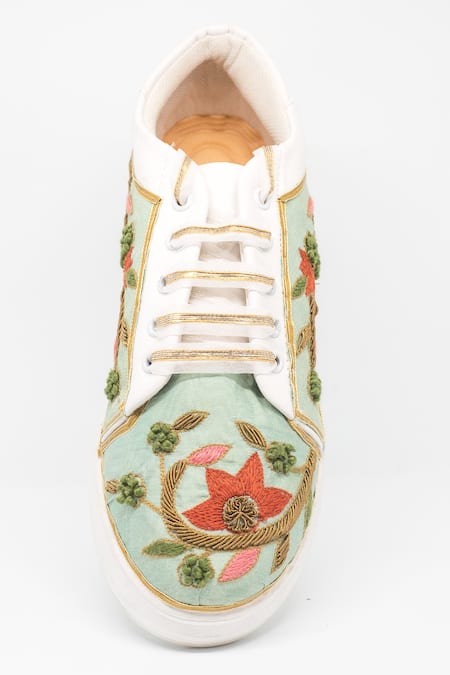 The Saree Sneakers Mint Green Zardozi Embroidered Sneakers 