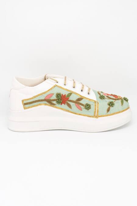 The Saree Sneakers_Green Mint Zardozi Embroidered Sneakers _Online_at_Aza_Fashions