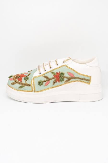Buy_The Saree Sneakers_Green Mint Zardozi Embroidered Sneakers _Online_at_Aza_Fashions