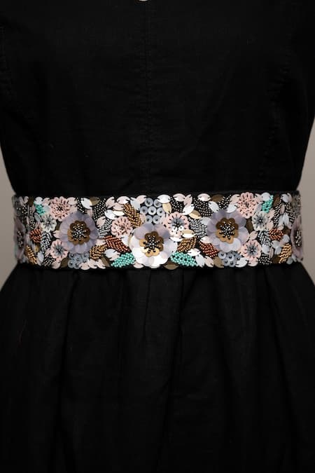 Buy Black Embroidery Floral Belt by Mehraki Online at Aza Fashions.