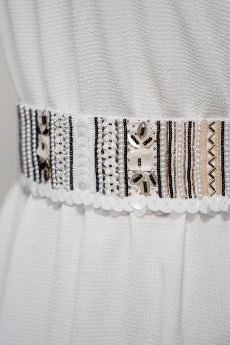 Buy_Mehraki_White Embroidery Belt_Online_at_Aza_Fashions