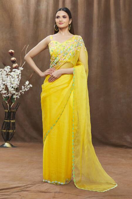 Gul By Aishwarya Yellow Saree Pure Organza And Blouse Satin Beads & With Embroidered Online at Aza Fashions Gul By Aishwarya_Yellow Saree Pure Organza And Blouse Satin Beads & With Embroidered _Online_at_Aza_Fashions