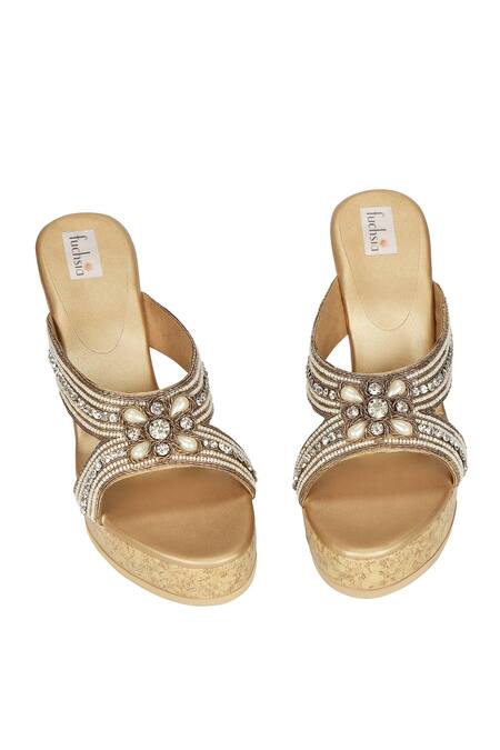 Buy Fuchsia by aashaka mehta Gold Embroidery Hour Platform Wedges Online at Aza Fashions Buy_Fuchsia by aashaka mehta_Gold Embroidery Hour Platform Wedges _Online_at_Aza_Fashions