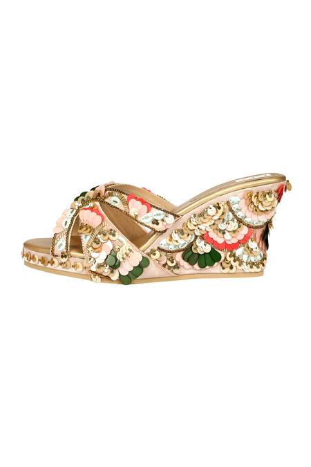 Buy_Fuchsia by aashaka mehta_Pink Sequins Color Pop Block Wedges _Online_at_Aza_Fashions