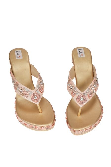 Fuchsia by aashaka mehta Pink Embroidery Floral Wedges Online at Aza Fashions Fuchsia by aashaka mehta_Pink Embroidery Floral Wedges _Online_at_Aza_Fashions