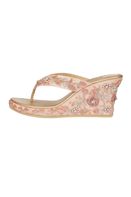 Buy Fuchsia by aashaka mehta Pink Embroidery Floral Wedges Online at Aza Fashions Buy_Fuchsia by aashaka mehta_Pink Embroidery Floral Wedges _Online_at_Aza_Fashions