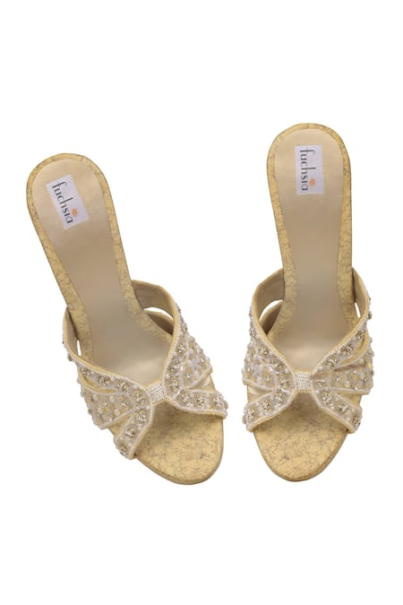 Buy Fuchsia by aashaka mehta Gold Sequins Velvet Cut-out Wedges Online at Aza Fashions Buy_Fuchsia by aashaka mehta_Gold Sequins Velvet Cut-out Wedges _Online_at_Aza_Fashions