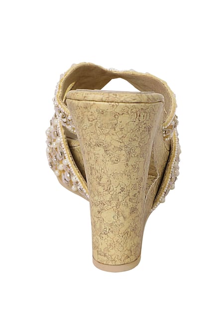 Fuchsia by aashaka mehta Gold Sequins Velvet Cut-out Wedges at Aza Fashions Fuchsia by aashaka mehta_Gold Sequins Velvet Cut-out Wedges _at_Aza_Fashions