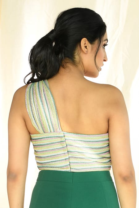 Aaryaa By Kashveen Kohli One Shoulder Crop Top & Pant Set 