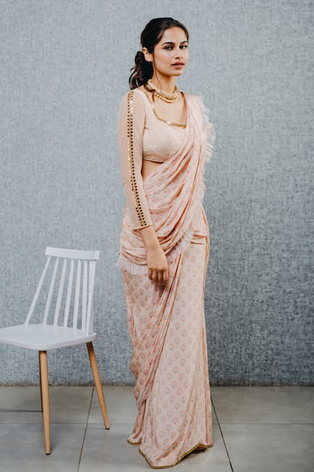 Aaryaa By Kashveen Kohli Printed Pre-Draped Saree With Blouse 