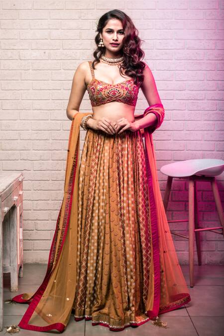 Buy Mustard Yellow Cotton Plain Lehenga Choli From Ethnic Plus