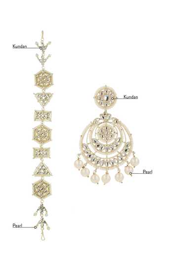 Ishhaara Gold Plated Pearls, Diamonds And White Kundan Chandbalis Set Online at Aza Fashions Ishhaara_Gold Plated Pearls, Diamonds And White Kundan Chandbalis Set _Online_at_Aza_Fashions