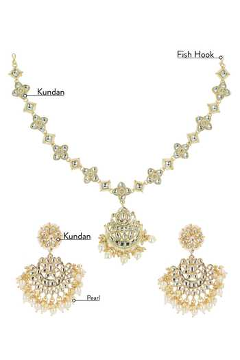 Ishhaara_Gold Plated Pearls, Diamonds Kundan Sheeshphool Jewellery Set _Online_at_Aza_Fashions