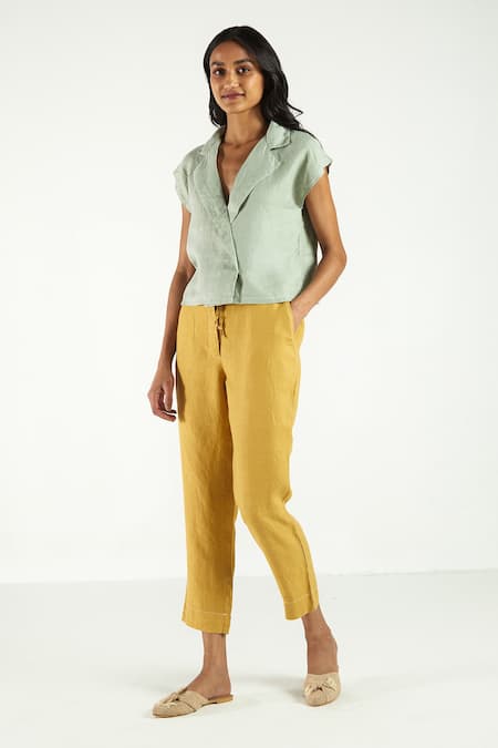 Cotton Lycra Women Pants Mustard Yellow – Stilento
