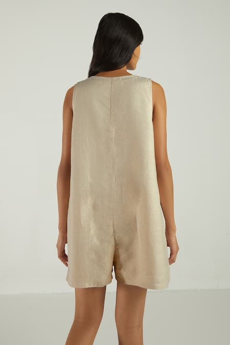 Shop Reistor White 100% Hemp V Neck Romper at Aza Fashions Shop_Reistor_White 100% Hemp V Neck Romper _at_Aza_Fashions