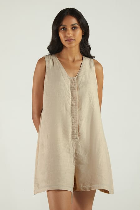 Buy Reistor White 100% Hemp V Neck Romper Online at Aza Fashions Buy_Reistor_White 100% Hemp V Neck Romper _Online_at_Aza_Fashions